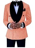 ORBITRAY Men's Photon Sequin Blazer Suit Tuxedo Shawl Lapel for Formal Wedding Slim Fit Male Fashion Jacket Business Groom Peach