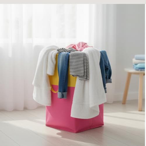 Image of Extra Large Laundry Bag 75 Liter, Foldable Fabric Laundry Basket with Lid & Carry Handles for Clothes Storage (2, pink blue)
