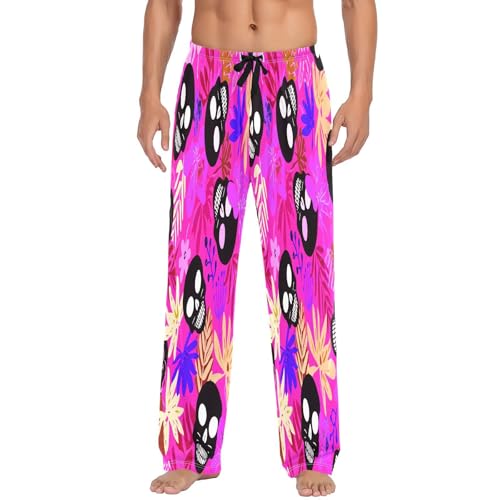 Qilmy Skull And Leaves Men's Cotton Pajama Pants, Lightweight Lounge Sleepwear with Drawstring and Pocket2