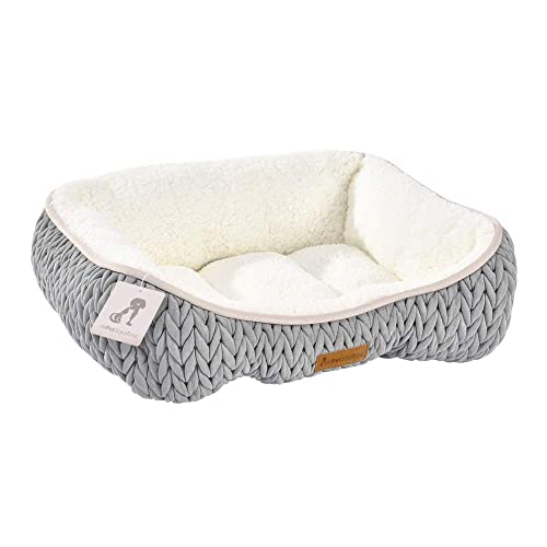 allpetsolutions Charlie Range Medium Dog Beds - Washable Bed for Puppy, Mid-Size Breed - Warm, Fluffy Knit, Non-Slip Bottom, Faux Lambskin Interior - Grey & Cream - 61x50x20cm