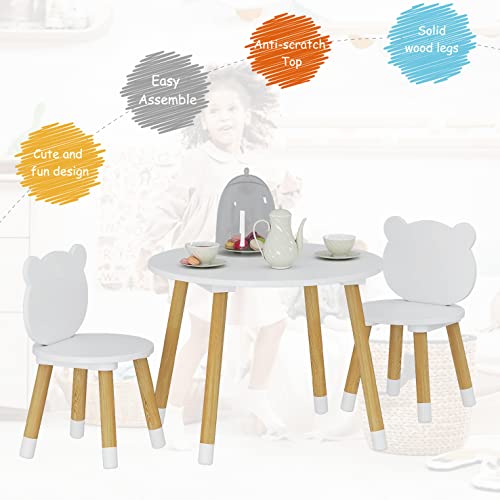 UTEX-Kids-Wood-Table-and-Chair-Set-Kids-Play-Table-with-2-Chairs3-Pieces-Kids-Round-Table-for-Toddlers-Girls-BoysWhite UTEX Kids Wood Table and Chair Set Kids Play Table with 2 Chairs3 Pieces Kids Round Table for Toddlers Girls BoysWhite