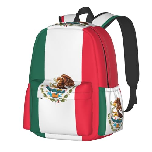 Mexico Mexican Eagle Flag Laptop Commuter Backpack Shoulder Bag Casual Back Pack Daypack Bags With Side Pockets For Work Travel Daily Use