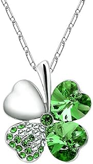 Merdia  Necklace with Four-Leaf Clover in Heart Shape with Swarovski Crystals, Chain of 40.64 cm with 12.7 cm Extender