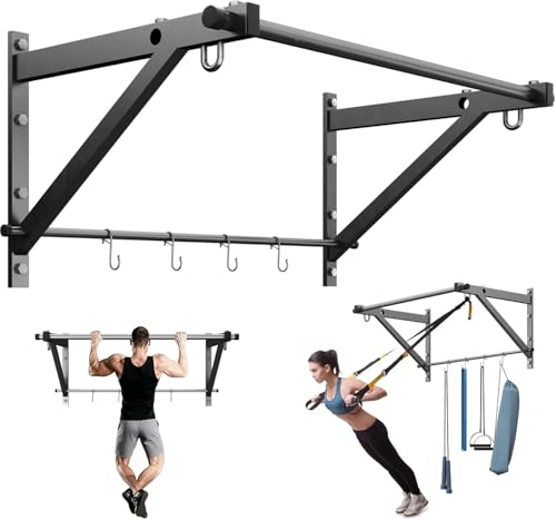 Wall Mount Pull Up Bar with Hooks and 500LBS Capacity