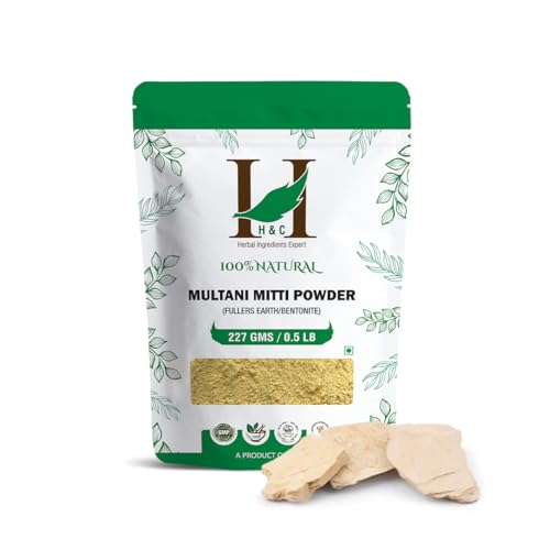 H&C Herbal Ingredients Expert 100% Pure Fullers Earth Clay (Multani Mitti) - 1/2 lb / 227 gm | Exfoliates & Cleanse the Skin | Helps Removing Dead Skin Cells | Supports Blood circulation
