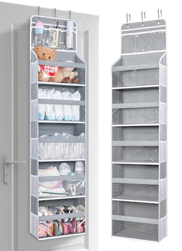 Image of BLOROOM Over the Door Organizer Hanging Storage with 3 Clear Slip Pockets and 5 Large Pockets for Closet Door Organization, Heavy Duty for Bathroom, Pantry, Bedroom, Nursery
