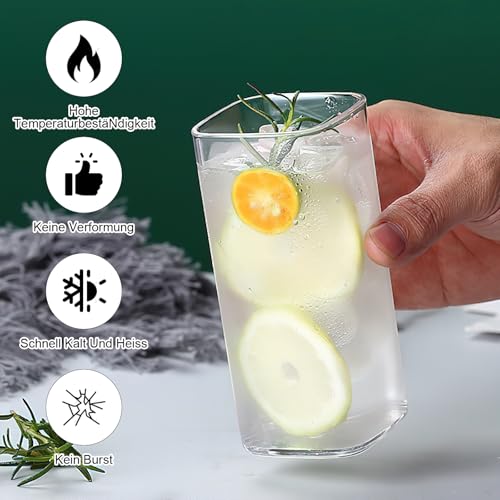 ZRUEWOT 4 przezroczyste szklanki do napojów 400 ml, cienkie kwadratowe szklanki do longdrinków, eleganckie szklanki barowe na wodę, sok, piwo, napoje, koktajle, drinki, imprezę, nowoczesne wzornictwo