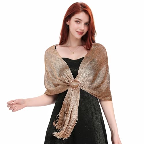 MUQU Shawls and Wraps for Evening Dresses - Women Sparkling Wedding Formal Elegant Pashmina Shawl for Women（With Buckle）2