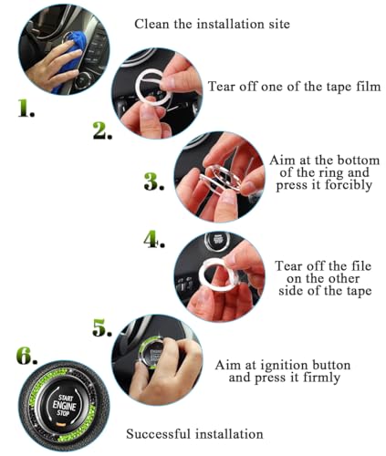 Image of ToBeQueen Bling Black Green Push Start Button Cover Emblem Sticker, Crystal Diamond Rhinestone Start Button Ring Car Decor, Green and Black Car Accessories for Women