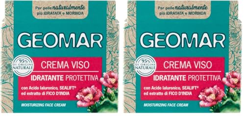 GEOMAR | Crema Viso Idratante Protettiva, con Acido Ialuronico di Origine Vegetale, Gel d’Aloe Bio, Bisabololo ed Ingredienti Marini e Terrestri, 95% di Origine Naturale, Made in Italy, 1 x 50 ml