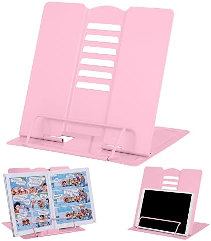 Metal Book Stand Reading Book Holder Lightweight Cook Book Stands Portable Textbook Holders Adjustable Recipe Document Stand Tablet Music Book Stands&Holders(White)