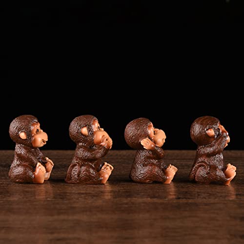 Brabud Fengshui Resin See No Evil Hear No Evil Speak No Evil Do No Evil Monkey Figurines Set Of 4 Home Office Desk Decor Statue Collection (Brown) #TOP3