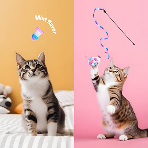 Tusatiy Cat Toys 3 Pack Set, Rainbow Cat Wand Toys, Cat String & Cat Ball With Bell & Catnip Toys, Interactive Kitten Toys For Indoor Cats(Purple Fish) #TOP1