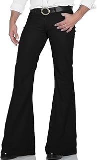 Men's 60s 70s Disco Bell Bottom Relaxed Stretch Vintage Pants Fit Flared Comfort Retro Jeans