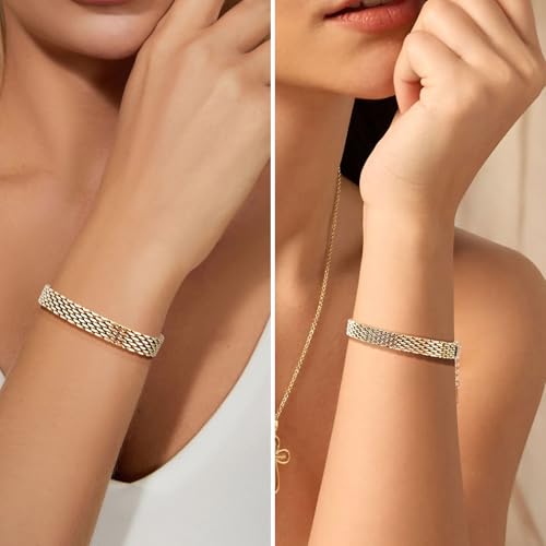 14K gold bracelets for women Adjustable gold plated Link Bracelets - Non Tarnish, Waterproof Mesh & Bangle Bracelets Lightweight Trendy Chunky Chain4