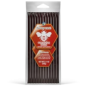 Amazing Herbs Raw Natural Honey – Herbal Honey Infused with Ginseng, Ginger, Ginkgo Extracts & Pure Black Seed Oil, Non GMO, Gluten Free Immune Booster – Honeyzest Energizing Straws, 12 Count