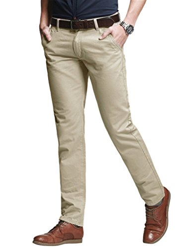 Pantalon stretch slim homme beige anti-froissement coupe ajustée confortable
