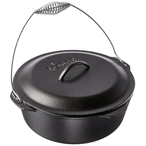 Lodge 9 Quart Pre-Seasoned Cast Iron Dutch Oven with Lid – Wire Bail Handle for Easy Transfer from Cooking Surface to Table – Use in the Oven, on the Stove, on the Grill or over the Campfire – Black