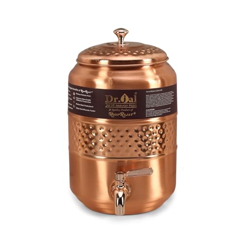 Image of Premium Copper Water Matka, Traditional Hammered Design, Rose Gold, with Tap and Lid, for Drinking Water Storage