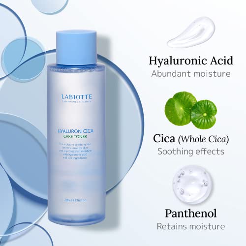 Labiotte Hyaluron Cica Care Toner 6.76 Fl Oz| Moisturizing Hyaluronic Acid Toner | Korean Facial Skin Care Products & Hydrating Toner | Korean Skincare Toner For Sensitive Skin | Toner For Dry Skin #TOP3