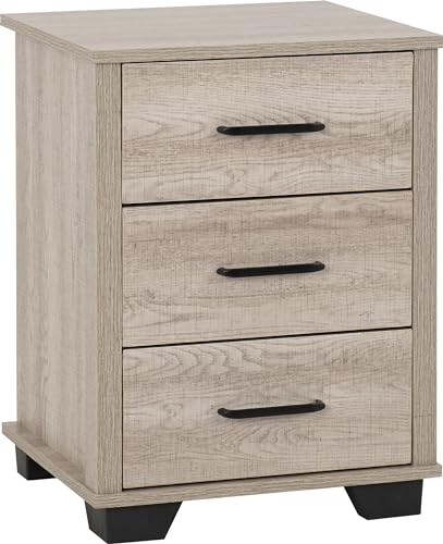 Seconique 3 Drawer Bedside, Engineered Wood, Light Oak Effect, W 450mm x D 400mm x H 605mm