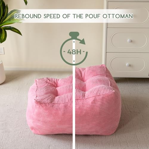 image for HIGOGOGO Square Stuffed Pouf Ottoman, Corduroy Poufs with Foam Chunk F