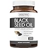 Black Seed Oil – 120 Softgel Capsules Skin Health (Non-GMO & Vegan) Cold-Pressed Nigella Sativa Producing Pure Black Cumin Seed Oil with Vitamin E – 500mg Each, 1000mg Per 2 Capsule Serving