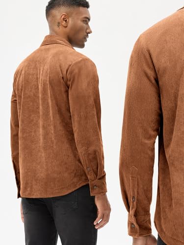 Image of Comdecevis Men's Corduroy Button Down Shirt Long Sleeve Solid Tops Work Shirt Jacket with Flap Pockets Khaki 3X-Large