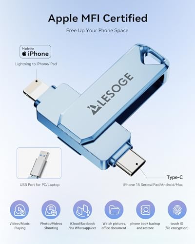 Image of MFi Certified 512GB Flash Drive for iPhone Photo Stick Thumb Drive, USB Memory Stick iPhone Flash Drive for Photos Videos, High Speed Jump Drive External Storage for iPhone /iPad /Android /PC (Blue)