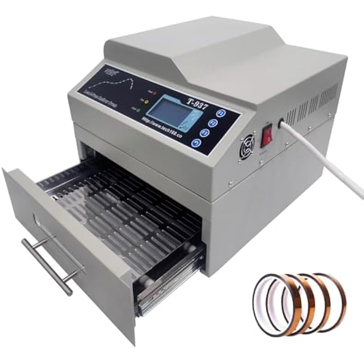 INTSUPERMAI Reflow Oven T-937 Micro-computer Control Reflow Soldering Machine Automatic Infrared & Hot Air Reflow Oven 306 mm322mm Drawer Size Lead Free Reflow Soldering Machine 110V 2300W