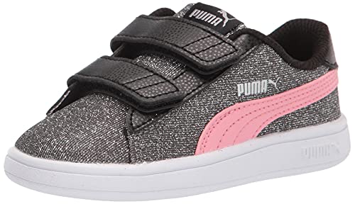 PUMA Smash 2 Glitz Hook and Loop Sneaker, Black-Peony, 10.5 US Unisex Little Kid