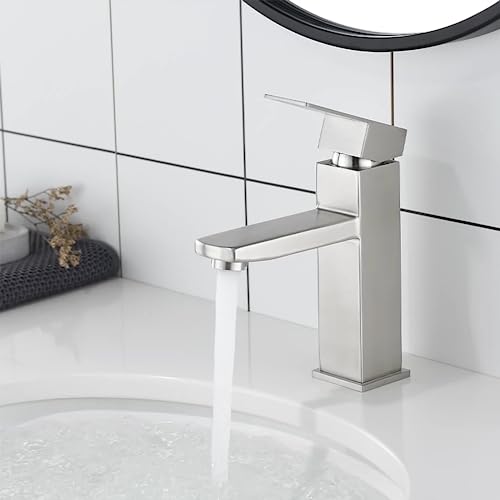 XWIHTR miscelatore bagno caldo e freddo in acciaio inox con cursore ceramico silenzioso, monocomando, miscelatore lavabo misto a risparmio idrico per bagni, lavabi, piccole cucine, ecc. (Spazzolato)