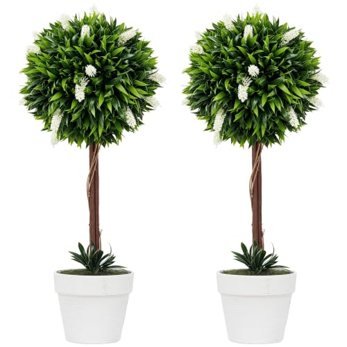 HOMCOM Künstliche Lavendel mit UV Schutz, Kunstpflanze 2er-Set 60 cm Weiß
