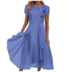 Hochzeitsgast Kleid Damen Sommer Chiffonkleid Knielang Leicht Und Luftig Cut-Out Festlich Cocktailkleid Partykleid