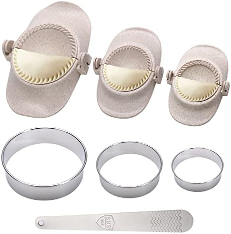 Teen Dream Dumpling Maker, Empanadas Press Mold Maker Set With Dough Cutter and Stuffing Spoon, Moldes Para Empanadas for Pierogi, Pastelitos, Calzone, Turnovers, 3 Sizes (L/4"+M/3"+S/2.6") (White)