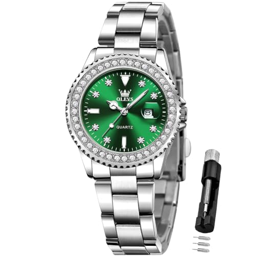 Image of OLEVS Ladies Watch Diamond Dress Analog Female Watches Stainless Steel Two Tone Waterproof Luminous Day Date for Womens Wrist Watch Gift