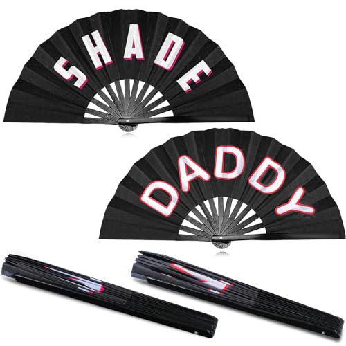 Amyhill 2 Packs Large Rave Fan Folding Hand Festival Bamboo Chinese Iconic Fan with Voice for Men and Women Party Performance, Dance, Decorations, Gift, 13 Inch (Stylish Style)