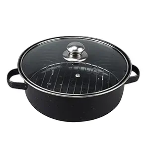 TOPBATHY Cast Iron Deep Fryer Pot Japanese Deep Fryer Roasted Pot with Oil Drip Drainer Rack for French Fries Shrimp Chicken Wings 26CM