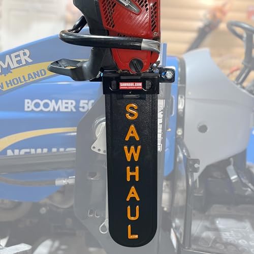 SawHaul Universal Tractor Chainsaw Holder - Made in Kansas USA - Fixed Mount Chainsaw Carrier (20 Orange) Compatible w/All Brands