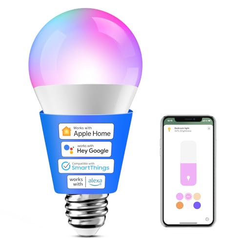 meross Smart Light Bulb, E27 Dimmable RGB Wi-Fi LED Bulb 60W Equivalent with APP & Voice Control, Compatible with Alexa, Google, Apple HomeKit - Scene & Schedule Lighting, 1 Pack