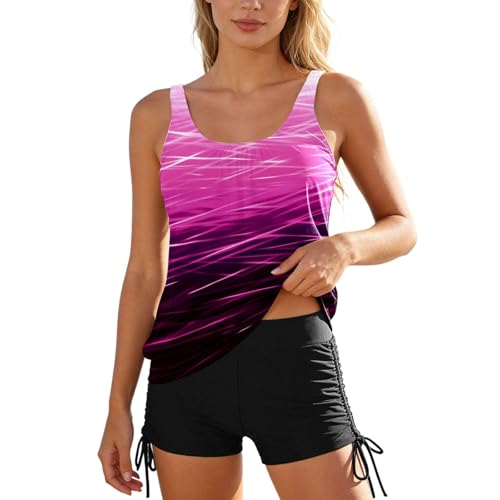 Tankini deux pièces avec col en V sculptant rose S pour piscine haut de gamme