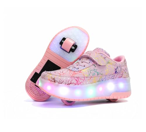 Zapatillas con Ruedas para niños 2 en 1 con Patines de Ruedas,Rosa 32 EU