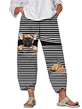 Minetom Damen 7/8 Jogginghose Haremshose Baggy Mit Taschen Pumphose Sommerhose Leichte Yoga Freizeithose Tierdruck Strand Hose A Schwarz Hund 1 XL
