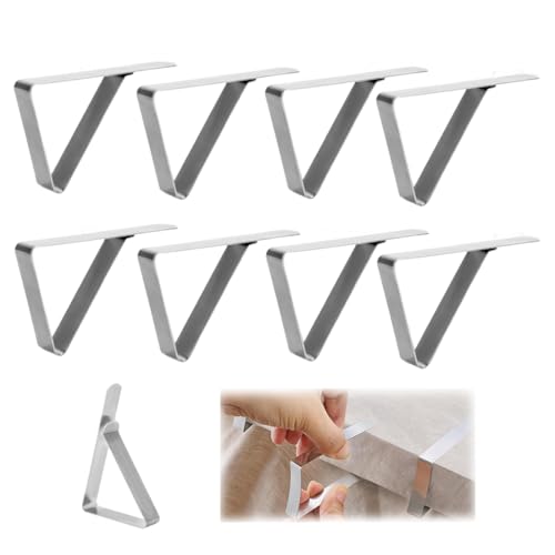 JUGUTA 8 Pinzas Sujeta Manteles, Clips de Acero Inoxidable Mantel Pinza, Sujeta Manteles de Mesa Ajustable, Pinzas para Mantel de Exterior, Sujeta Manteles para Jardín Cocina Oficina Restaurante Boda