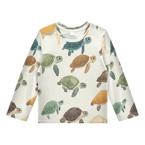 Turtle Pattern Print Design Boys Rash Guard Long Sleeve UPF 50+ Boys Swim Shirt Quick Dry Shirt for 3-12 Years