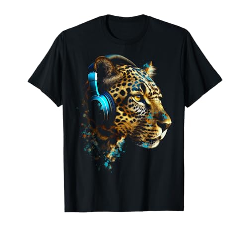 Leopard Music Casque Audio pour Amoureux des Animaux Motif léopard T-Shirt