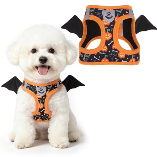 PUPTECK Halloween Dog Harness for Puppy and Small Sized Dogs, Step-in No Pull Soft Mesh Vest Harness for Cats Small Pets Walking, Pink Strawberry, Black XXS
