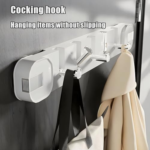 Heavy-Duty Suction Cup Hooks - Removable Towel Rack with 6 Foldable Hooks for Bathroom, Kitchen & Bedroom - Durable Suction Hanger for Easy Organization (Black)