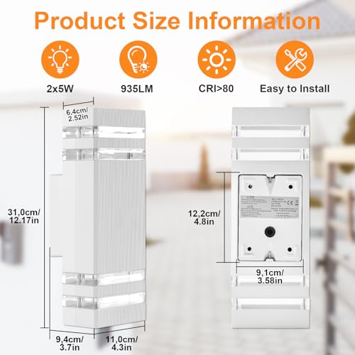 CELAVY Outdoor Wall Lights Mains Powered Outside Up Down Lights, IP65 LED Porch Front Door Light, Waterproof Square GU10 Exterior Modern Lighting External Electric Sconce Wall Mounted for House, White 6 CELAVY Outdoor Wall Lights Mains Powered Outside Up Down Lights, IP65 LED Porch Front Door Light, Waterproof Square GU10 Exterior Modern Lighting External Electric Sconce Wall Mounted for House, White - Image 6