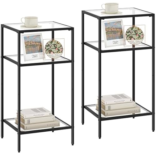 Homhedy Side Tables Set of 2, 3-Tier End Tables with Tempered Glass
